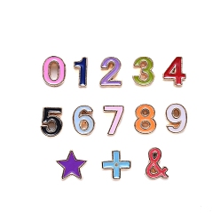 Gemischte Farbe Legierung Emaille-Perlen, Nummer 0~9 und Stern und Pluszeichen und kaufmännisches Und &, cadmiumfrei und bleifrei, Licht Gold, Gemischte Farbe, 13 Stück / Set, 4set / box