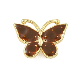 Кокосово-Коричневый Стойка покрытие латунь эмаль бабочка соединительные подвески, реальный 18 k позолоченный, долговечный, без кадмия и без свинца, кокосового коричневый, 14x18x5 мм, отверстие : 1.4 мм