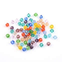 Mixed Color Faceted Bicone Grade AAA Transparent Glass Beads, Mixed Color, 4x3mm, Hole: 1mm, about 720pcs/bag