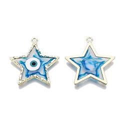 Bleu Dodger Pendentifs en émail , or, étoile avec un mauvais œil, Dodger bleu, 37.5x35.5x3mm, Trou: 2.5mm