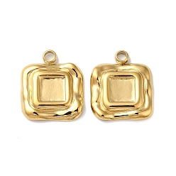 Real 18K Gold Plated 304 Stainless Steel Pendant Cabochon Settings, Square Charm, Real 18K Gold Plated, Tray: 4x4mm, 12x10x2mm, Hole: 1.5mm