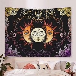 Black Polyester Sun Moon Mandala Wall Hanging Tapestry, Hippie Tapestry for Bedroom Living Room Decoration, Rectangle, Black, 750x950mm