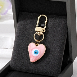Pink Heart with Evil Eye Alloy Enamel Pendant Decoration, for Bag Hanging Decoration, Pink, 60mm