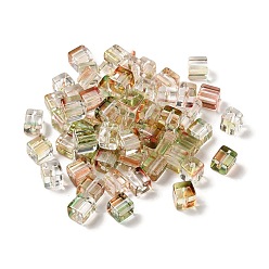 Pale Green Two Tone Transparent Glass Beads, Cube, Pale Green, 6x6x7mm, Hole: 1.4mm, about 500pcs/bag