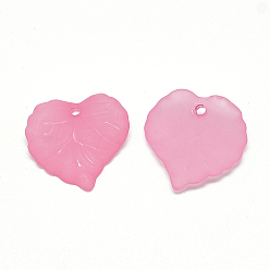 Pink Transparent Acrylic Pendants, Frosted, Leaf, Dyed, Pink, 16x15x2mm, Hole: 1.2mm, about 1650pcs/500g