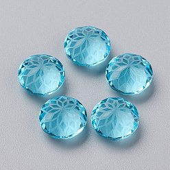 Aquamarine K9 Glass Rhinestone Pointed Back Cabochons, Faceted, Diamond, Flower Pattern, Aquamarine, 10x6mm