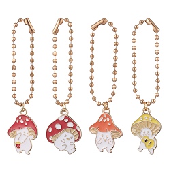 Mixed Color Alloy Enamel Pendant Decorations, with Iron Ball Chains, Mushrooms, Mixed Color, 68~70mm, 4pcs/set