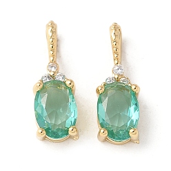Средний Аквамарин Латунные микро проложить кубического циркония подвески, овальные амулеты, без кадмия и без свинца, долговечный, стойки покрытие, средний аквамарин, 15x5x4 мм, отверстие : 3x2 мм