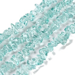 Pale Turquoise Spray Painted Transparent Glass Beads Strands, Imitation Gemstone, Chip, Pale Turquoise, 2~8x5~19x4.5~7.5mm, Hole: 0.4mm, 29.92''~31.10''(76~79cm)