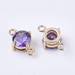Medium Purple Transparent Glass Links connectors, with Brass Findings, Faceted, Flat Round, Light Gold, Medium Purple, 12x7.5x5mm, Hole: 1.2mm