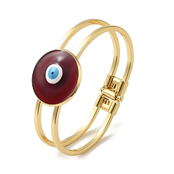 Dark Red Rack Plating Brass Enamel Evil Eye Hollow Bangles for Women, Golden, Long-Lasting Plated, Lead Free & Cadmium Free, Dark Red, Inner Diameter: 2-1/2x1-3/4 inch(6.2x4.4cm)