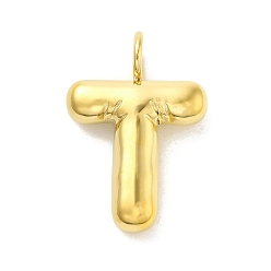 Letter T 304 Stainless Steel Pendants, Real 14K Gold Plated, Letter Charm, Letter T, 24x16x5mm, Hole: 4mm