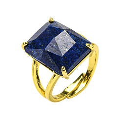 Ляпис-Лазурь Прямоугольные открытые манжеты из натурального лазурита, позолоченное латунное кольцо унисекс, внутренний диаметр: регулируемый