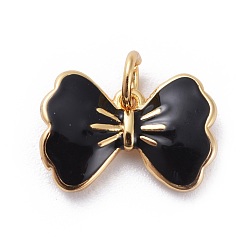 Black Enamel Charms, with Brass Findings, Bowknot, Golden, Black, 9x13x2mm, Hole: 2.5mm