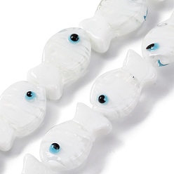Белый Бусы лэмпворк ручной работы, рыба, белые, 20~21x12~12.5x7.5~10.5 мм, отверстие : 1.2 мм, около 20 шт / нитка, 16.26 дюйм (41.3 см)
