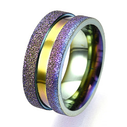 Rainbow Color 201 рифленое кольцо из нержавеющей стали для женщин, Радуга цветов, внутренний диаметр: 16.2 мм, широк: 8 мм