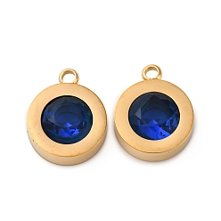Синий 304 прелести нержавеющей стали, с кубического циркония, вакуумные покрытия, плоско-круглые, синие, 13.5x11x4.5 мм, отверстие : 1.8 мм
