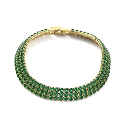 Green Cubic Zirconia Tennis Bracelets for Women Girl Gift, with Brass Clasps, Real 18K Gold Plated, Green, 7-1/8 inch(18cm)