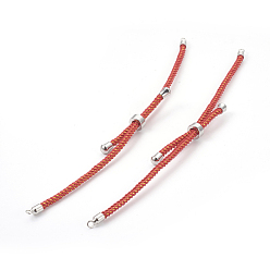 Red Adjustable Nylon Cord Slider Bracelet Making, with Brass Findings, Long-Lasting Plated, Real Platinum Plated, Red, 8-5/8 inch(22cm), 2~3.5mm, Hole: 1.5mm