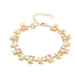 Бледно-Розовый Браслеты-цепочки из латуни с покрытием из латуни и кубического циркония для женщин, реальный 18 k позолоченный, без кадмия и без свинца, долговечный, розовый жемчуг, 7-7/8 дюйм (20 см)