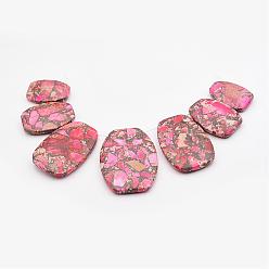 Hot Pink Assembled Gold Line and Imperial Jasper Graduated Beads Strands, Dyed, Oval, Hot Pink, 30~49x20~35x7mm, Hole: 2mm, 7pcs/strand, 6.69 inch