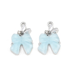 Sky Blue Alloy & Resin & Rhinestone Pendants, Bowknot & Butterfly Charms, Platinum, Sky Blue, 19.5x13x4.5mm, Hole: 1.5mm