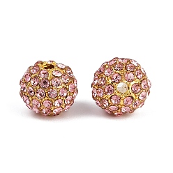 Розовый Бусины из сплава и страза, класс А, круглые, золото , светло-розовый, 10 мм