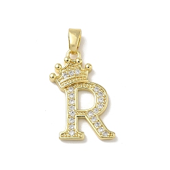 Letter R Латунные микро проложить кубического циркония подвески, без кадмия и без свинца, реальный 18 k позолоченный, Буква R, 24.5x16x4 мм, отверстие : 2.5~3x5~6 мм