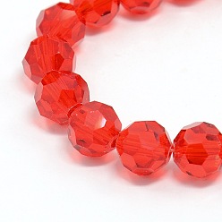Red Glass Beads Strands, Faceted(32 Facets), Round, Red, 8mm, Hole: 1.5mm, about 66~67pcs/strand, 15.12 inch~15.35 inch(38.4~39cm)