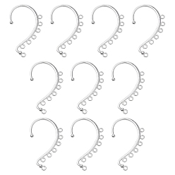 Silver Alloy Ear Cuff Findings, with 7 Loops, Ear Wrap Earring Hooks for Non Piercing Earring Making, Silver, 58x35x2mm, Hole: 2.5mm