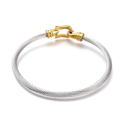 Golden & Stainless Steel Color 304 Stainless Steel Bangles, with Hook and S-Hook Clasps, Twist, Golden & Stainless Steel Color, 2-1/4 inch(5.6cm)