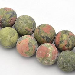 Unakite Frosted Round Natural Unakite Beads Strands, 6mm, Hole: 1mm, about 63~65pcs/strand, 14.9~15.6 inch