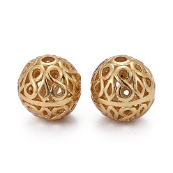 Real 18K Gold Plated Hollow Brass Beads, Long-Lasting Plated, Round, Real 18K Gold Plated, 3/8 inch(10mm), Hole: 1.6mm