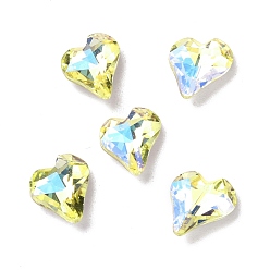 Jonquil Glass Rhinestone Cabochons, Pointed Back & Back Plated, Heart, Jonquil, 9x8x3.5mm