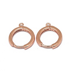 Rose Gold Brass Huggie Hoop Earring Findings, Long-Lasting Plated, Circle Ring, Rose Gold, 16.5x13.5x2mm, Hole: 1.2mm, Pin: 0.8mm