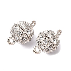 Platinum Alloy Rhinestone Magnetic Clasps with Loops, Oval, Platinum, 19.5x12mm, Hole: 1.5mm