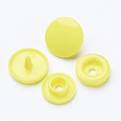 Jaune Fermetures à pression en résine, boutons imperméables, plat rond, jaune, bouchon: 12x6.5mm, broche: 2 mm, goujon: 10.5x3.5 mm, trou: 2 mm, douille: 10.5x3 mm, Trou: 2mm