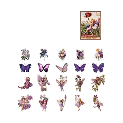 Dark Violet 40Pcs 20 Styles Waterproof Flower Fairy PET Stickers, Self-adhesion, for DIY Scrapbooking, Dark Violet, 60x60mm, 2pcs/style