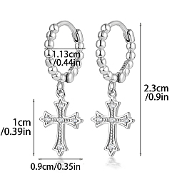 Platinum Rhodium Plated 925 Sterling Silver Micro Pave Cubic Zirconia Dangle Hoop Earrings, Cross, with 925 Stamp, Platinum, 23mm