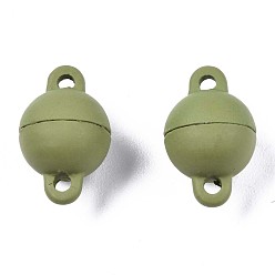 Светло-зеленый Коричневый Магнитные застежки из сплава, окрашенного распылением, без кадмия, без никеля и без свинца, круглые, оливковый, 12x8x8 мм, отверстие : 1.4 мм