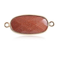 Goldstone Synthetic Goldstone Connector Charms, with Golden Tone Brass Edge, Faceted, Oval Links, 22x12mm
