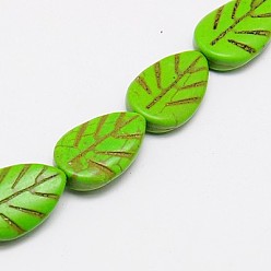 Lime Green Synthetic Turquoise Beads Strands, Dyed, Leaf, Lime Green, 22x15x4.5mm, Hole: 1mm, about 19pcs/strand, 15.35 inch
