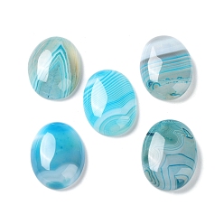 Cyan Natural Striped Agate/Banded Agate Cabochons, Dyed & Heated, Oval, Cyan, 24.5~25x18x6.5~7mm