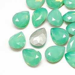 Pacific Opal DIY Pointed Back K9 Glass Rhinestone Cabochons, Random Color Back Plated, Faceted, teardrop, Pacific Opal, 14x10x4mm