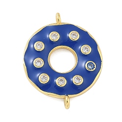 Синий Стойка покрытие латунь прозрачный кубический цирконий пончик соединительные подвески, с эмалью, реальный 18 k позолоченный, долговечный, без кадмия и без свинца, синие, 23x18x3 мм, отверстие : 1.4 мм