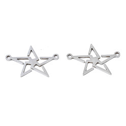 Stainless Steel Color Non-Tarnish 201 Stainless Steel Connector Charms, Laser Cut, Pentagram, Stainless Steel Color, 14.5x22.5x1mm, Hole: 1.4mm