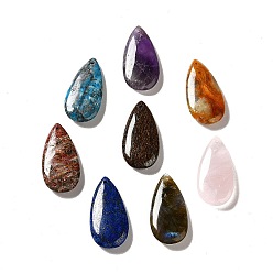 Mixed Stone Natural Mixed Gemstone Pendants, Teardrop Charm, 39~39.5x19~19.5x6.5~7mm, Hole: 1.2mm