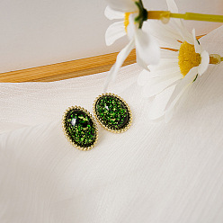 E4690-1/Green Crystal Fashionable and luxurious versatile oval starfish and sea earrings - elegant and sparkling.