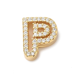 Letter P Латунные микро-паве прозрачные кубические цирконии начальные многорядные звенья, реальный 18 k позолоченный, без кадмия и без свинца, долговечный, стойки покрытие, Письмо P, 10~11.5x7~12.5x4~4.5 мм, отверстие : 1.5~1.8x1.8~4 мм