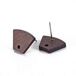 Coconut Brown Walnut Wood Stud Earring Findings, with 304 Stainless Steel Pin, Trapezoid, Coconut Brown, 12x15.5mm, Hole: 1.6mm, Pin: 0.6mm